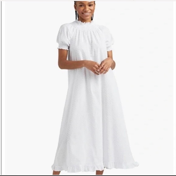 NWOT Hill House The Caroline Nap Dress White Swiss Dot Puff Short Sleeve Midi - Picture 16 of 16